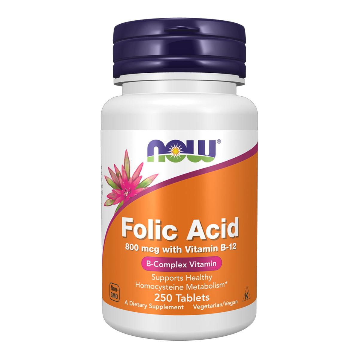 Now - Folic Acid 800mcg With Vitamin B-12 B-Complex Vitamin - 250 Tablets [USA]