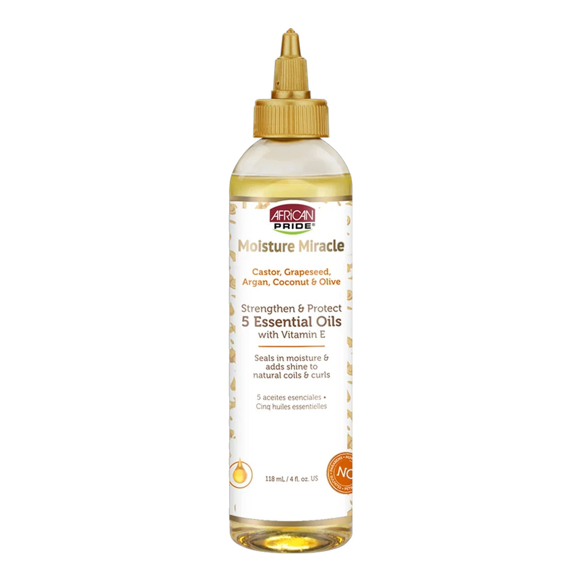 African Pride - Moisture Miracle Castor, Grapeseed, Argan, Coconut & Olive Strengthen & Protect 5 Essential Oils With Vitamin E - 118ml [USA]