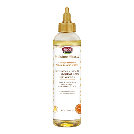 African Pride - Moisture Miracle Castor, Grapeseed, Argan, Coconut & Olive Strengthen & Protect 5 Essential Oils With Vitamin E - 118ml [USA]