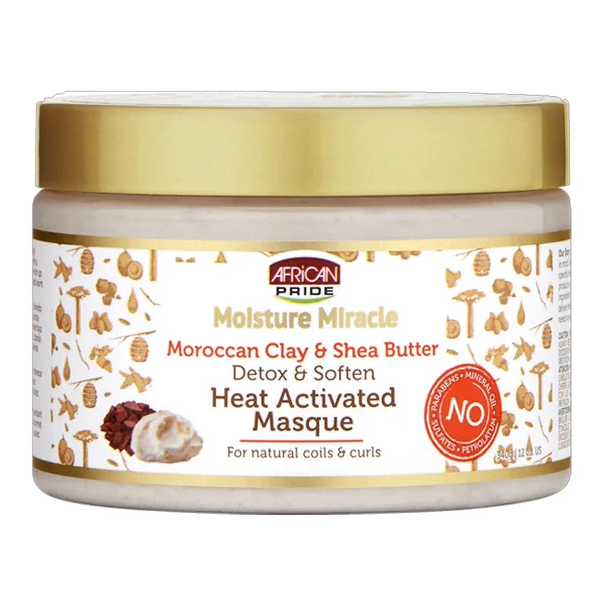 African Pride - Moisture Miracle Moroccan Clay & Shea Butter Detox & Soften Heat Activated Masque - 340g [USA]