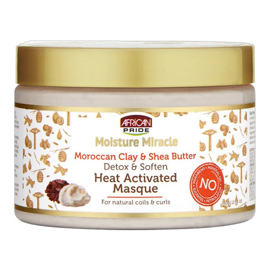 African Pride - Moisture Miracle Moroccan Clay & Shea Butter Detox & Soften Heat Activated Masque - 340g [USA]