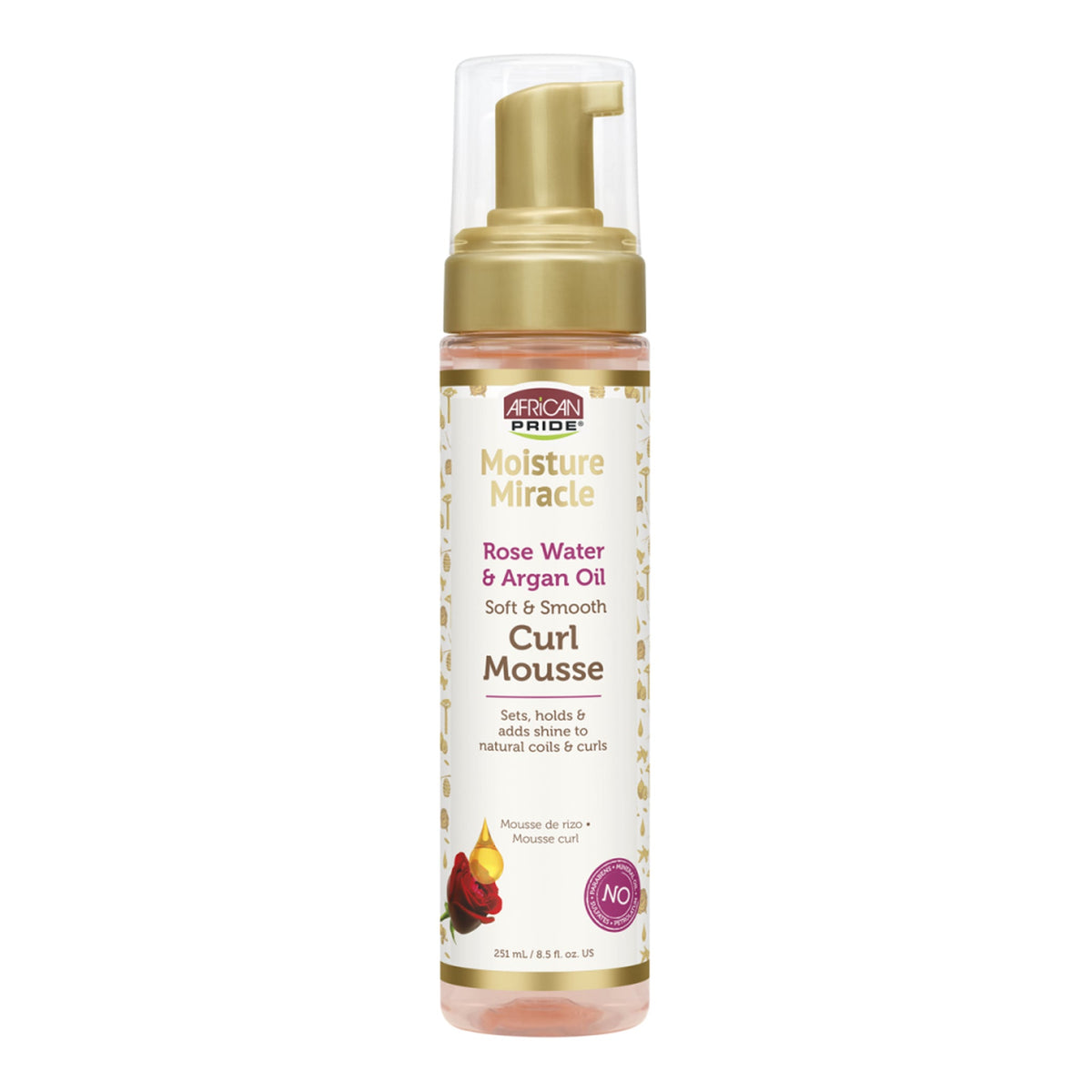 African Pride - Moisture Miracle Rose Water & Argan Oil Soft & Smooth Curl Mousse - 251ml [USA]