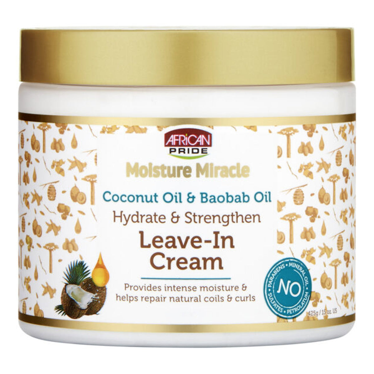 African Pride - Moisture Miracle Coconut Oil & Baobab Oil Hydrate & Strengthen Leave-In Cream - 425g [USA]