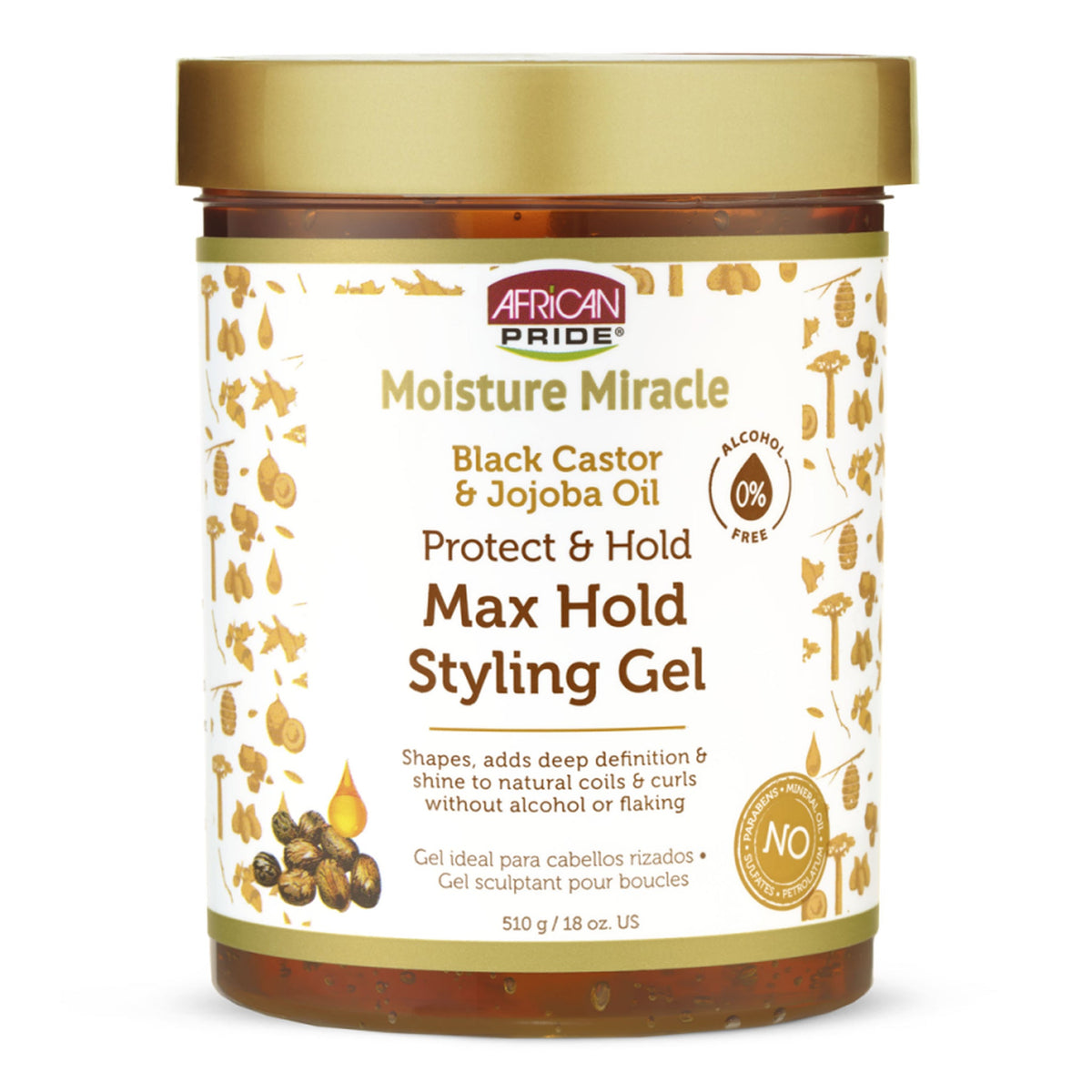 African Pride - Moisture Miracle Black Castor & Jojoba Oil Protect & Hold Max Hold Styling Gel - 510g [USA]