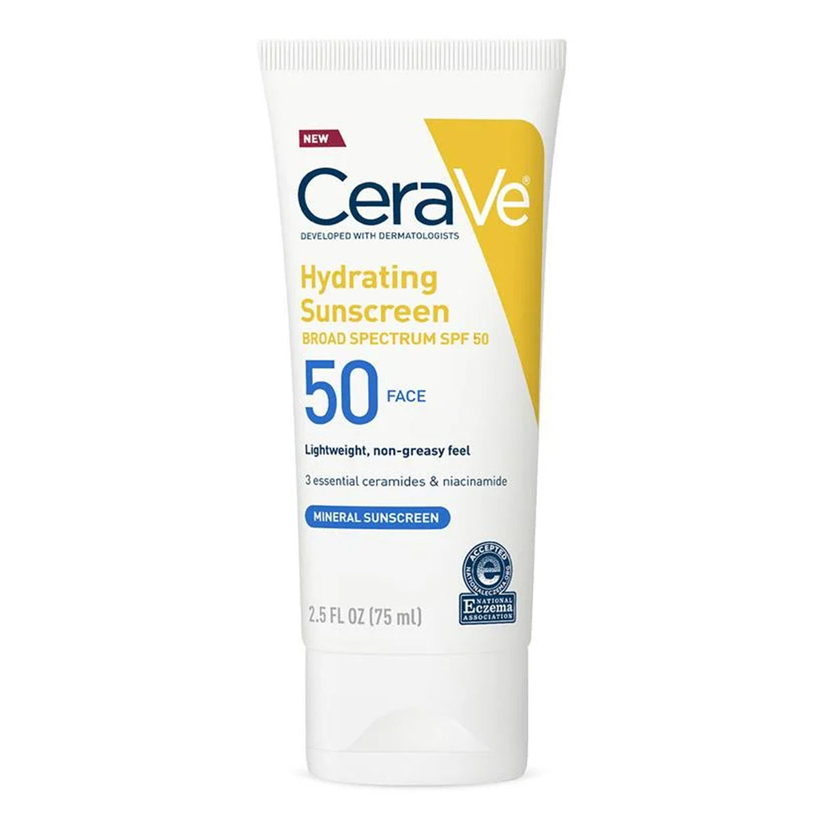 Cerave - Hydrating Mineral Sunscreen With 3 Essential Ceramides & Niacinamide For Face Broad Spectrum SPF 50 Suitable For Sensitive Skin - 75ml [USA]