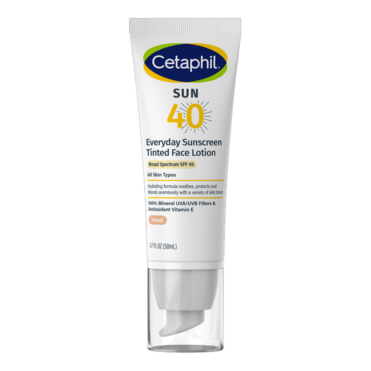 Cetaphil - Sun Everyday Sunscreen Tinted Face Lotion With 100% Mineral UVA/UVB Filters & Antioxidant Vitamin E For All Skin Types Broad Spectrum SPF 40 - 50ml [USA]