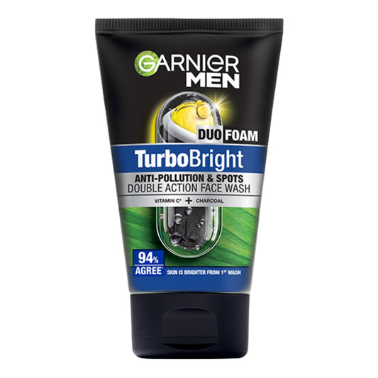 Garnier Men - Turbo Bright Anti-Pollution & Spots Double Action Face Wash With Vitamin C + Charcoal - 100ml [Indonesia]