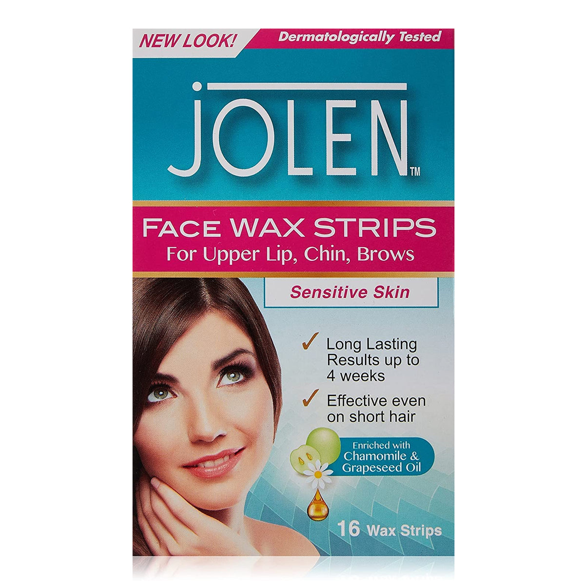 Jolen - Face Wax Strips For Upper Lip, Chin, Brows For Sensitive Skin - 16 Wax Strips [UK]