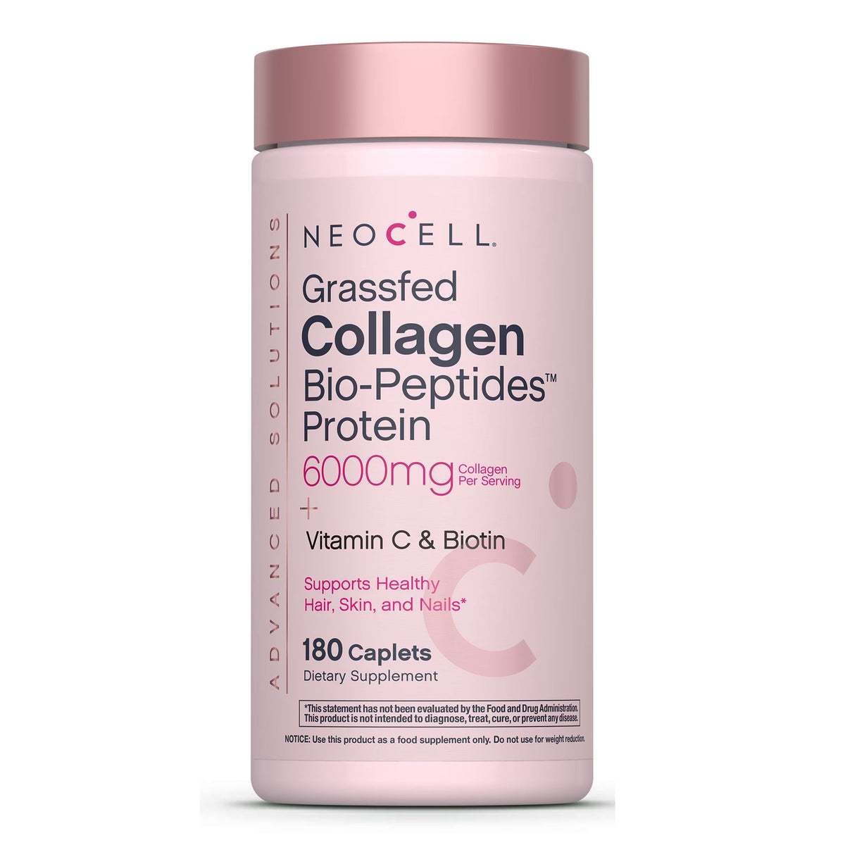 Neocell - Advanced Solutions Grassfed Collagen Bio-Peptides Protein 6000mg Collagen Per Serving + Vitamin C & Biotin - 180 Caplets [USA]