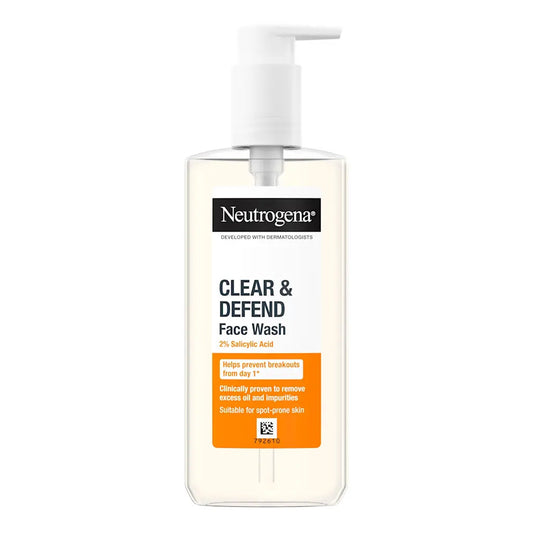 Neutrogena - Clear & Defend 2% Salicylic Acid Oil-Free Face Wash Suitable For Spot-Prone Skin - 200ml [Greece]