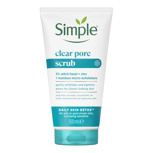 Simple - Daily Skin Detox Clear Pore Scrub With 5% Witch Hazel + Zinc + Bamboo Micro-Exfoliators For Oily Or Spot Prone Skin, Including Sensitive - 150ml [Poland]