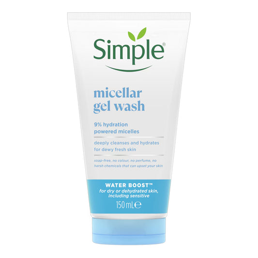 Simple - Water Boost Micellar Gel Wash With 9% Hydration Powered Micelles For Dry Or Dehydrated Skin, Including Sensitive - 150ml [Poland]